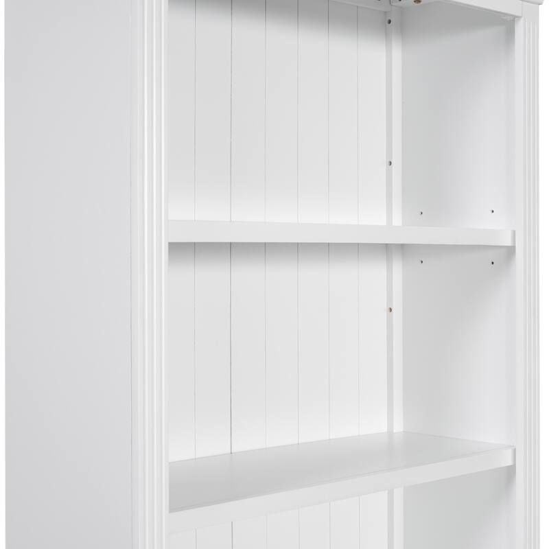 83.4" Tall LED Illuminated Bookcase with 2 Drawers + 3 Open Shelves - Multi-Functional Storage Cabinet for Home Office & Library