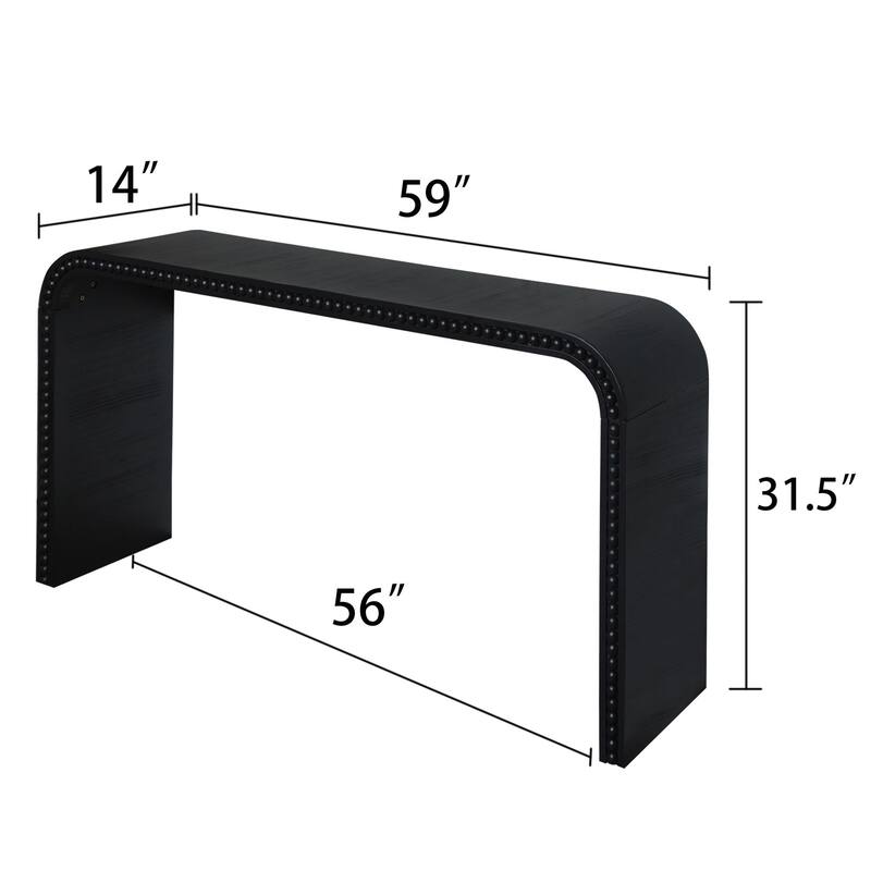 Roomfitters Black Wood Console Table, 59in Curved Waterfall Entryway Table with Wood Bead Detail, Black