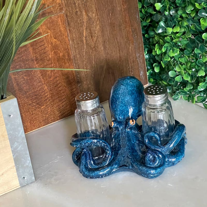 Octopus Salt And Pepper Shaker Set Coastal Dining Decor - 3.5 X 6 X 5.5 inches
