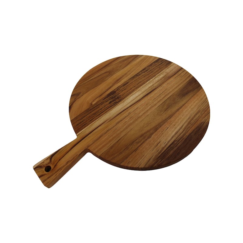 EcoDecors 16" Round Teak Cutting Board with Handle, 100% FSC Certified Solid Wood, Carving Board for Kitchen Use, Edge Grain