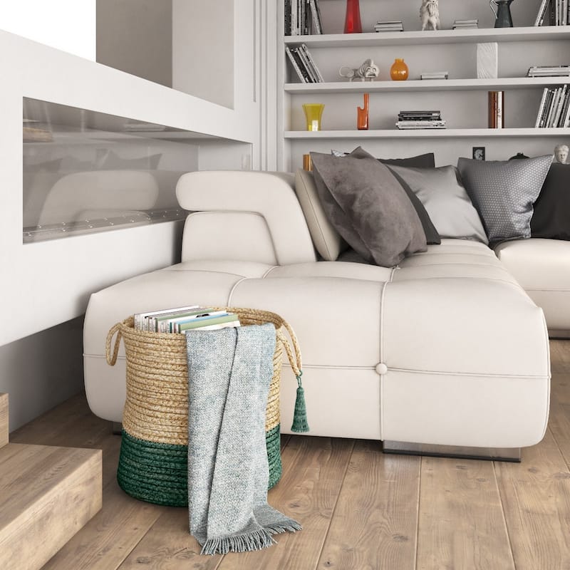Sevita Two-Tone Jute Hand-Stitched Storage Basket with Handles