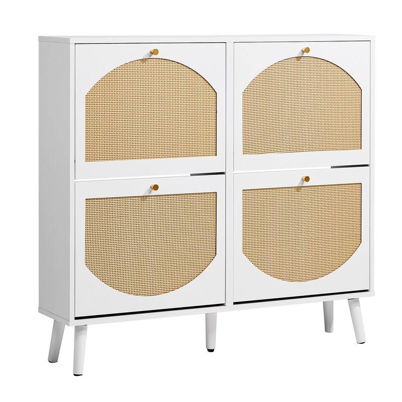 Rattan Shoe Cabinet with 2 / 4 Flip Drawers, Narrow Shoe Storage Cabinet,Organizer for Entryway, Bedroom, Living Room