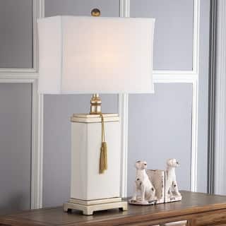 SAFAVIEH Lighting 30-inch Cream/Gold Tassel Table Lamp - 16.5"x9"x32"
