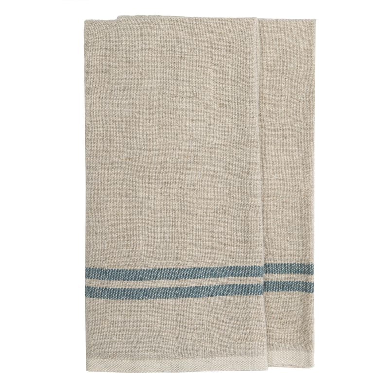 Caravan Vintage Linen Towels - Set of 2 - Natural/Blue