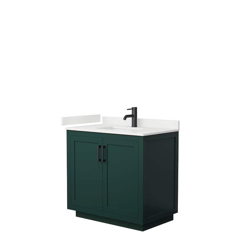 Miranda 36-inch Single Vanity, Quartz Top - Green, Black Trim, White Quartz Top