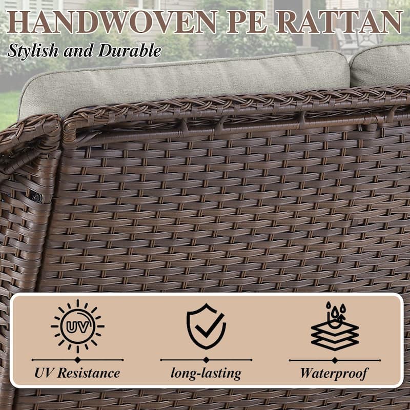 3-Seat Outdoor Patio Sofa Couch Brown - Beige