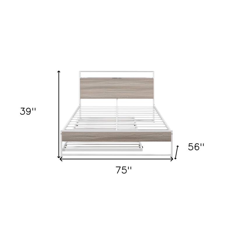HomeRoots White Metal Full Bed Frame With Trundle