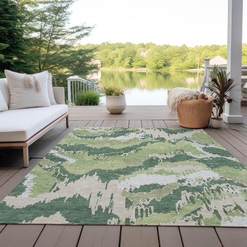 Machine Washable Indoor/ Outdoor Chantille Ombre Abstract Rug - Green - 5' x 7'6"