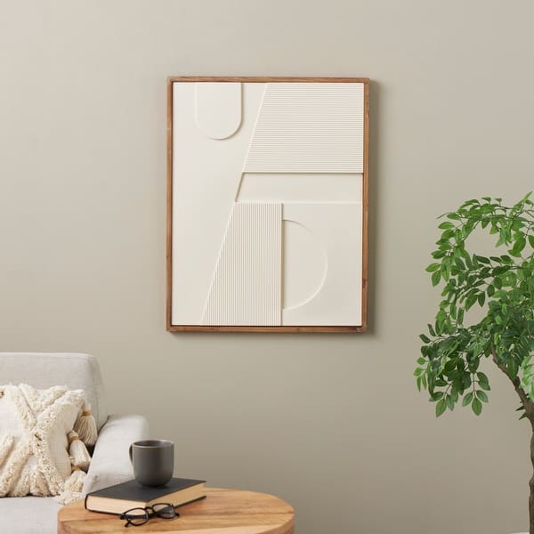 White or Cream Wood Geometric Wall Decor with Brown or Black Wood 