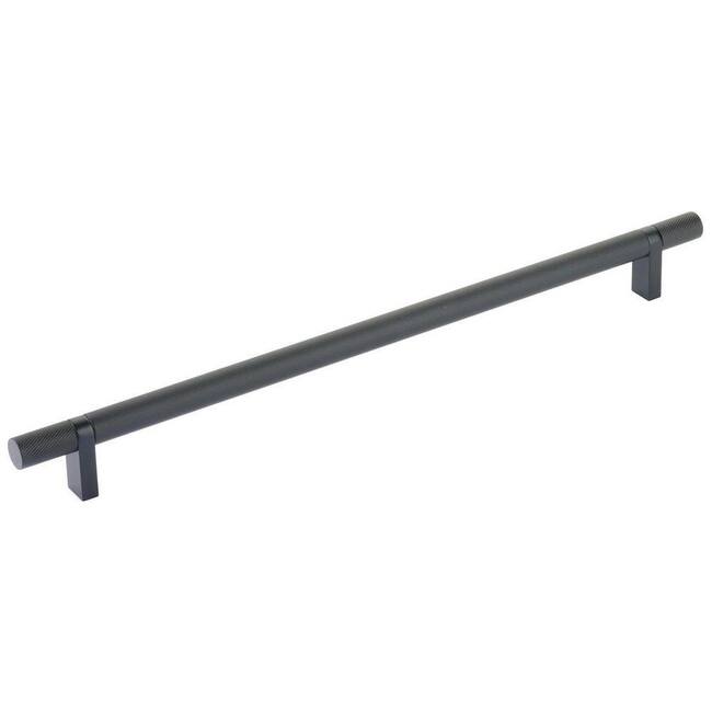 Emtek 84158.RCB.KN Knurled 12" Center to Center Bar Cabinet Pull with - Flat Black / Flat Black Stem