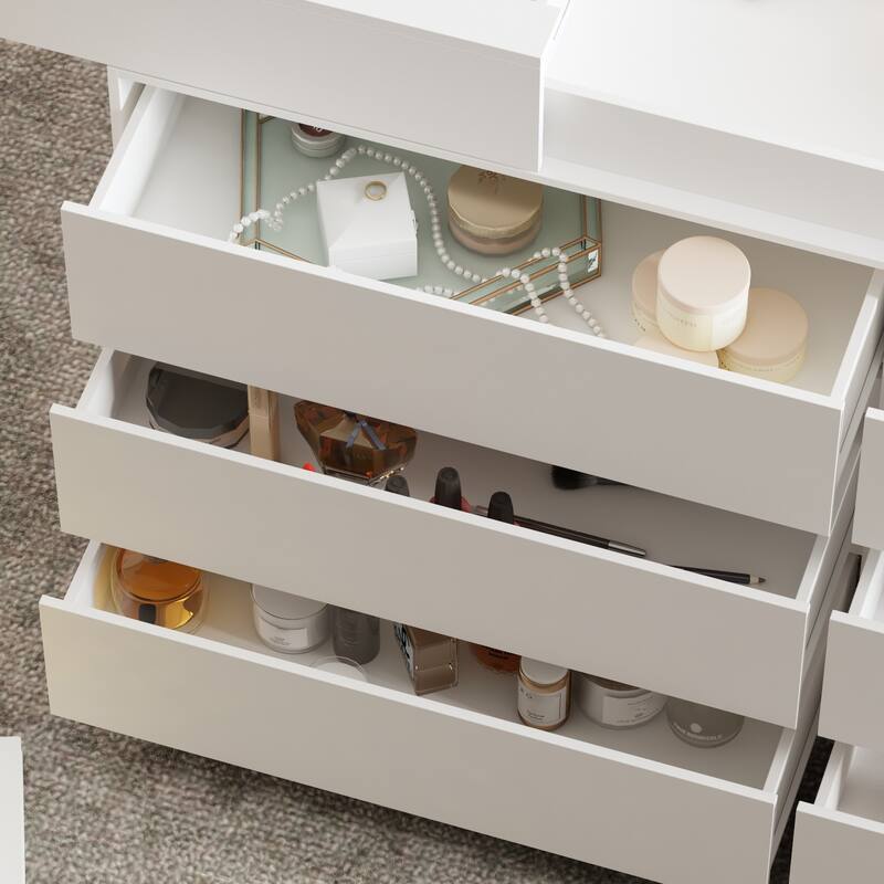 12-Drawer Storage Island Tempered Glass Top Island Display Cabinet Dresser