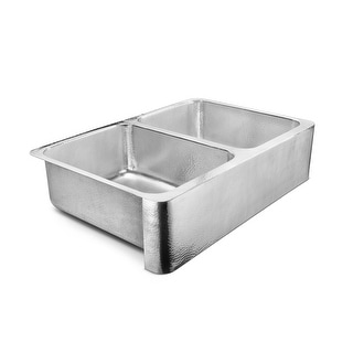Lange Crafted Stainless Steel 32" Double Bowl Farmhouse Apron Front Undermount Kitchen Sink