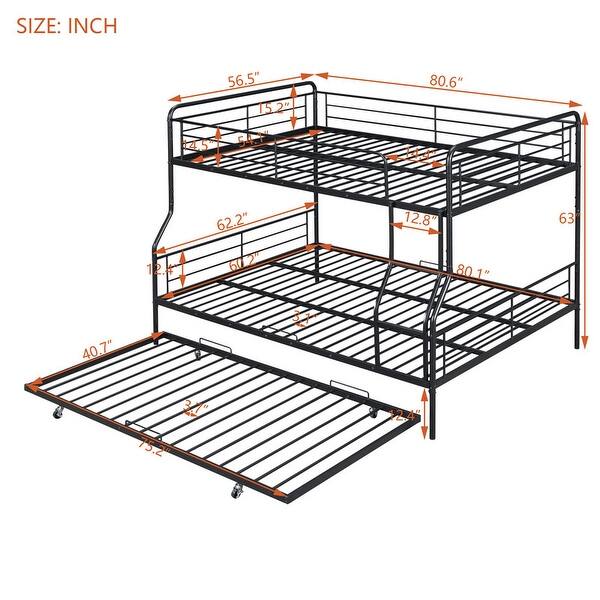 dimension image slide 0 of 2, Full XL Over Queen Size Metal Bunk Bed with Twin Size Trundle
