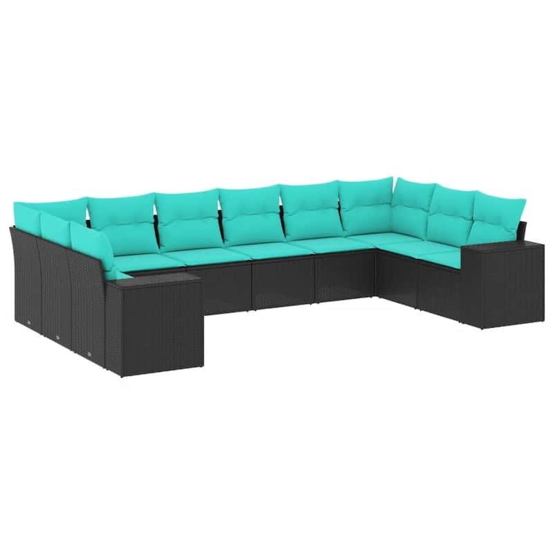 vidaXL 10 Piece Patio Sofa Set with Cushions Black Poly Rattan