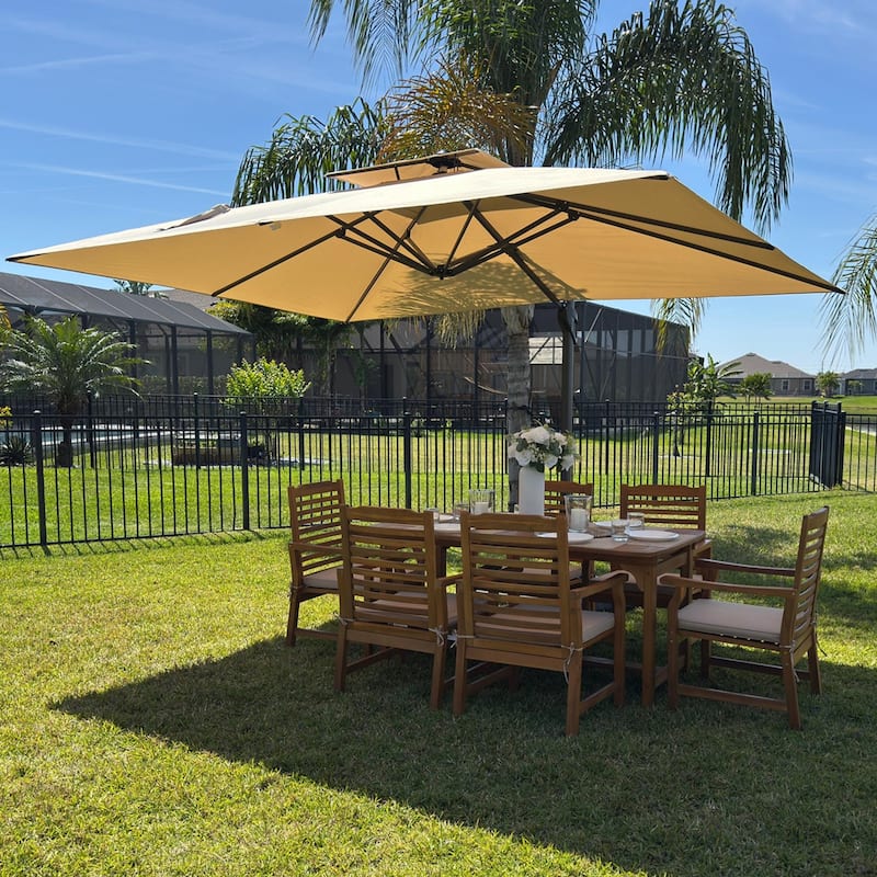 MAISON ARTS 13 FT Automatic Hydraulic Cantilever Large Umbrella Aluminum Pole 360 Degree Rotation - Beige