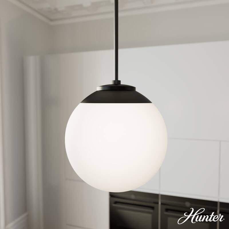 Hunter Hepburn 1 Light Pendant - Kitchen Island, Bedroom, Foyer - Globe, Mid-Century Modern, Art-Deco - 12" - Matte Black