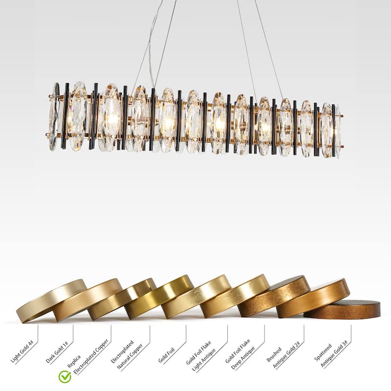 Modern 5-Light 41" W Crystal Linear Chandelier Black Gold Kitchen Island Lights - W 40.7" x H 7" x D 10"