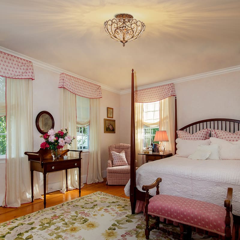 4-Light 14'' in. Glam Antique Bronze Crystal Semi Flush Mount - 14.2