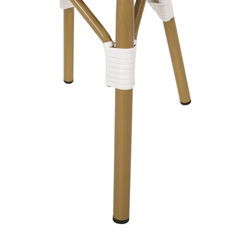 Outdoor PE Rattan and Aluminum French Bistro Chairs, Set of 2, Gray & White, and Bamboo Finish