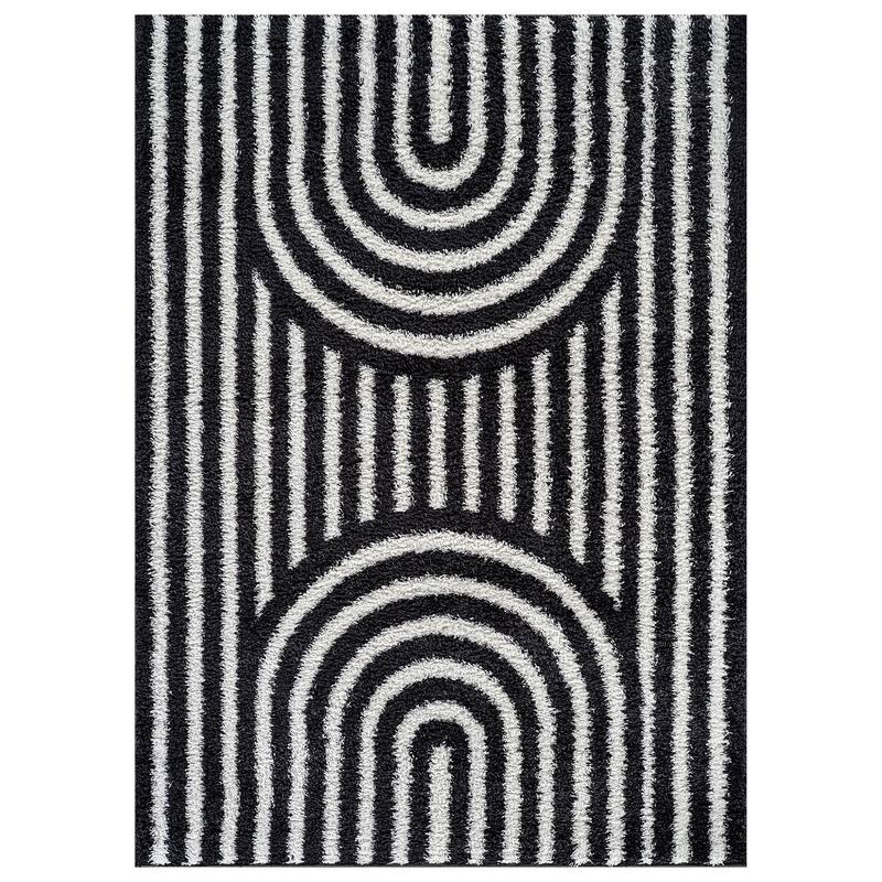 Abstract Arch Shag Rug - Medium Pile, Durable & Easy to Clean - Anthracite Dark Gray