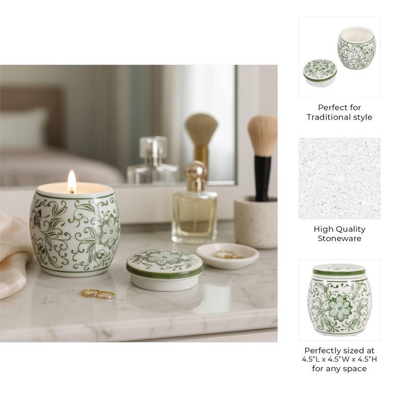 Decorative Ceramic Candle with Lid - Lavender Verbena Scented Candle - 4.5"