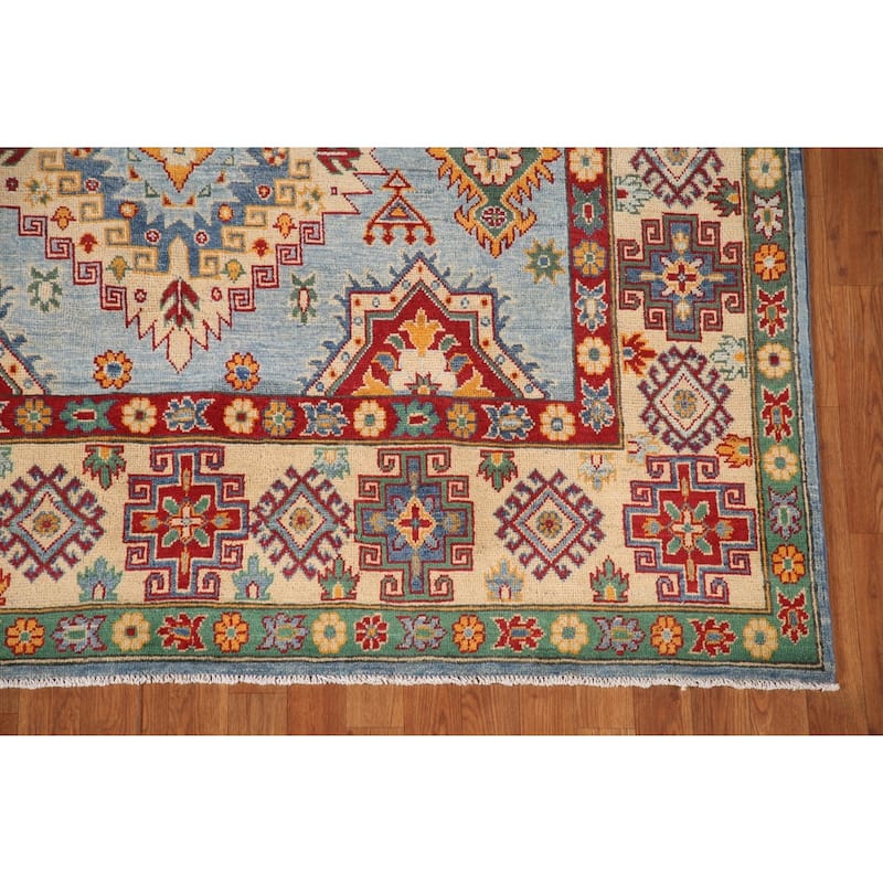 Light Blue Kazak Oriental Area Rug Handmade Wool Carpet - 6'6" x 9'7"
