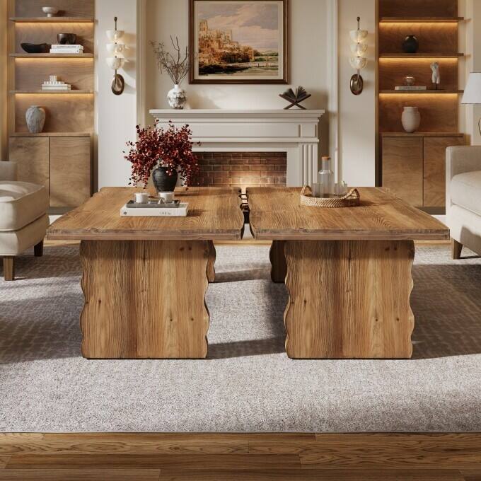47.24" Solid Wood Coffee Table, Rustic Center Table for Living Room