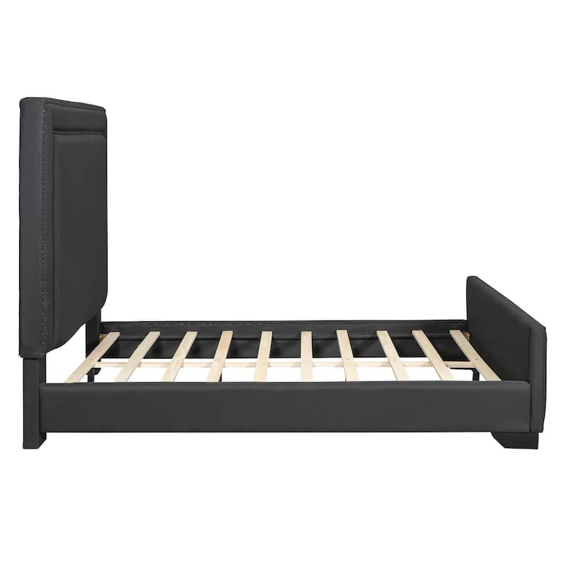 HomeRoots Black Tufted Velvet Upholstered Queen Bed Frame