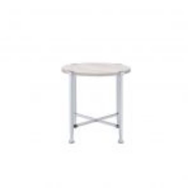 Modern 24 Inch Round End Table with White Oak Wood Top and Chrome Cross Legs Base for Living Room - 24"H x 24"W x 24"L