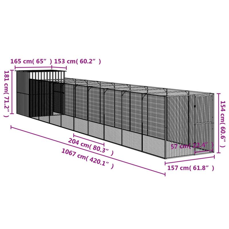 vidaXL Dog House Outdoor Dog Kennel Crate Shelter with Run Galvanized Steel