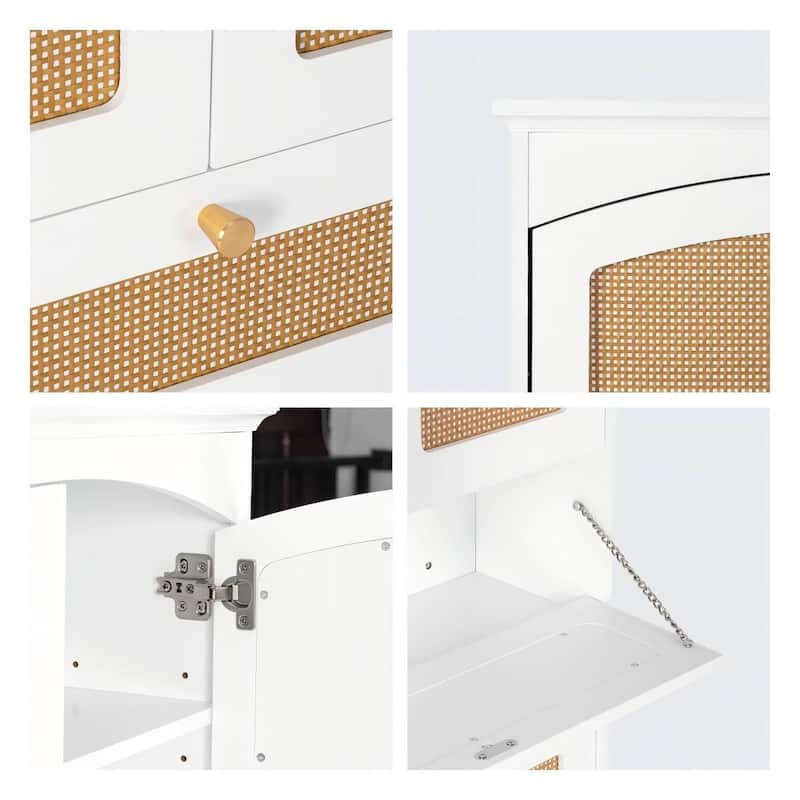 COSTARS Rattan Door Medicine Cabinet - Wall Mount Over Toilet Storage with Tilt-Out Bin