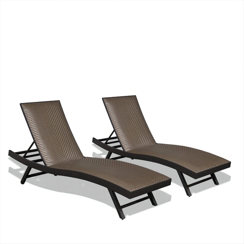 GDFStudio - PE Wicker Chaise Lounge Set, Adjustable Patio Recliners with Quick Dry Foam, Set of 2 - Dark Brown