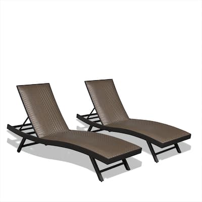 GDFStudio - PE Wicker Chaise Lounge Set, Adjustable Patio Recliners with Quick Dry Foam, Set of 2