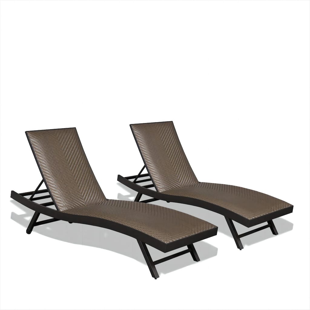 Set of 2 Outdoor Rattan Chaise Lounge Set with Wheels and Adjustable Backrest for Poolside or Patio