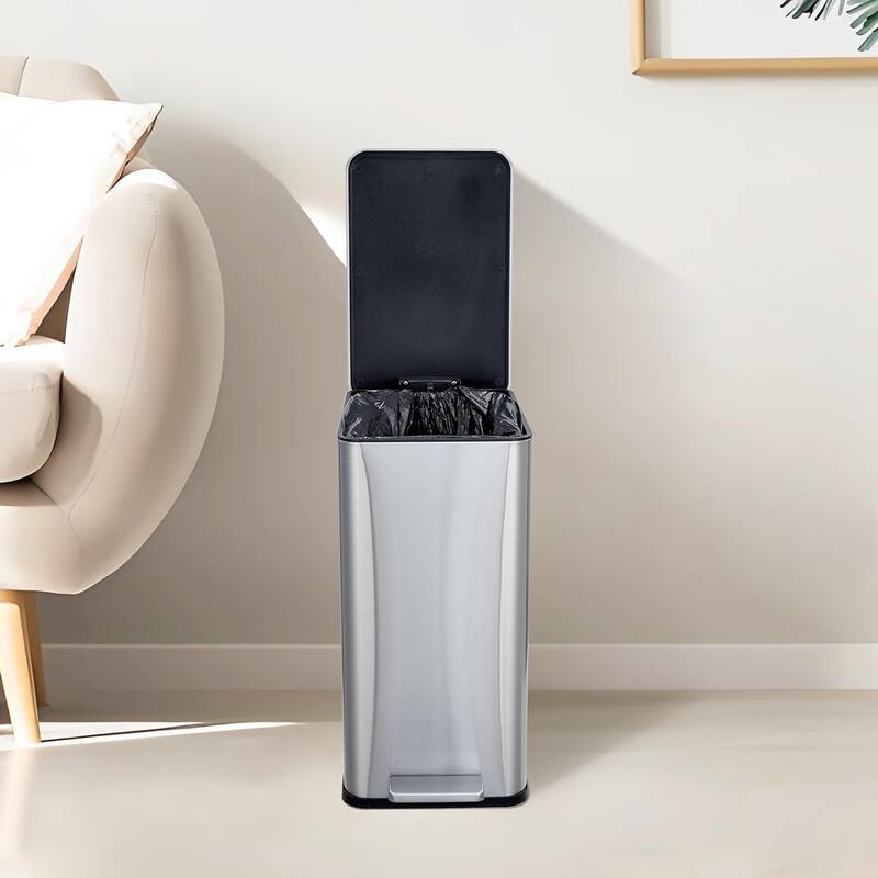 2.6 Gallon Kitchen Stainless Steel Trash Can with Soft Lid and Removable Inner Bucket, Suitable
