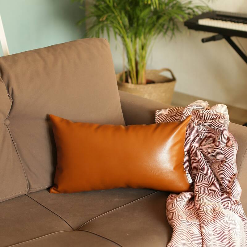 The Curated Nomad Baywood Faux Leather Pillow Cover - Brown-12x20
