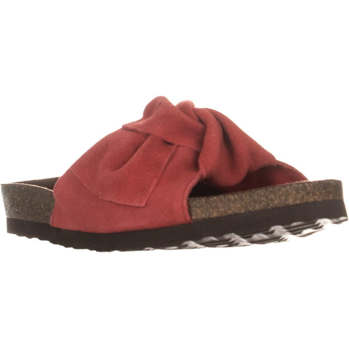 red slip on sandals