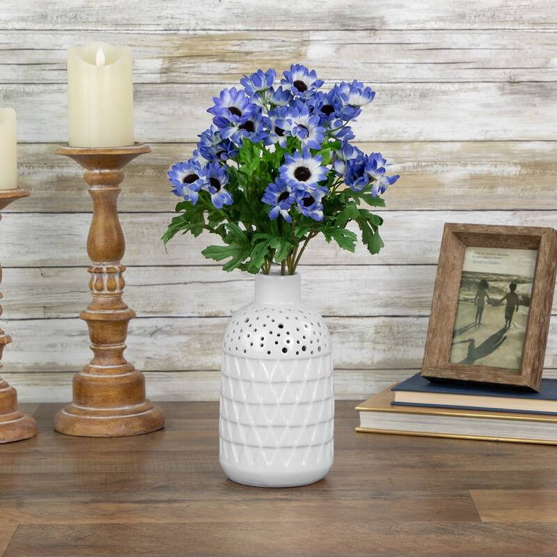 Cineraria Daisies Artificial Floral Spray- 15" - Blue