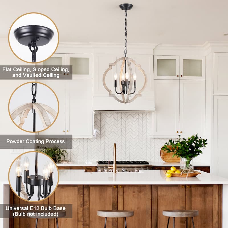 4-Light Rustic Candlestick Hanging Linear Chandelier Lighting Island Chandelier for Dining Room Kitchen Island