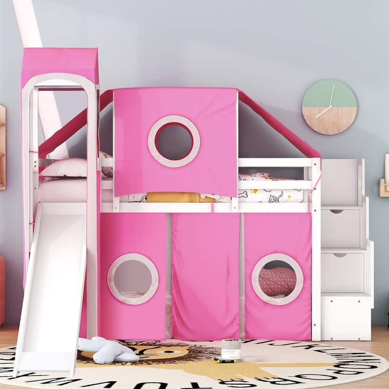 Unique Twin Loft Bed with Tent and Tower for Kids' Fun and Space Saving