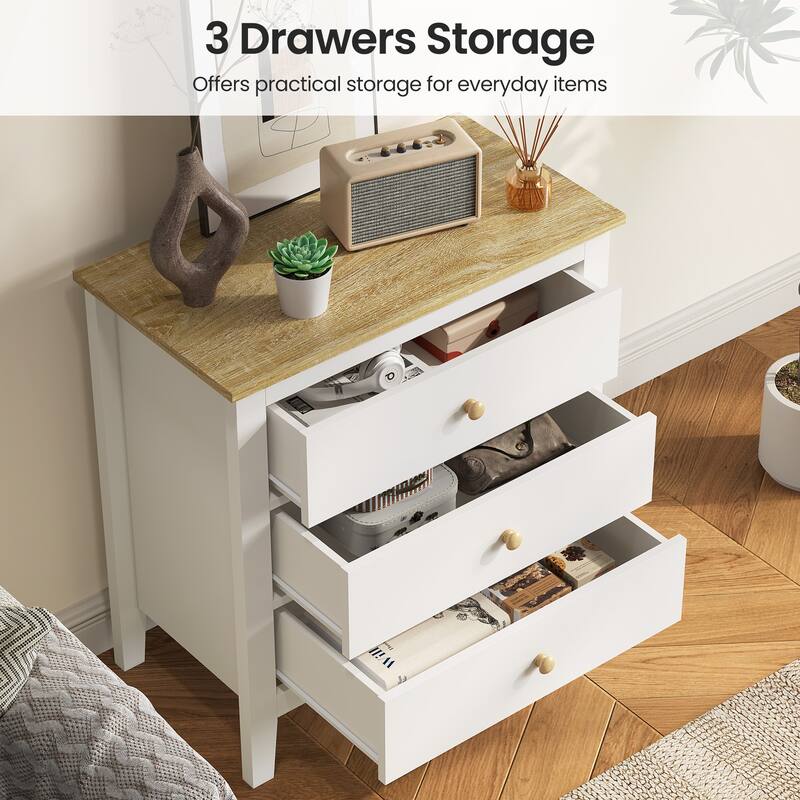 Large 3 Drawer Nightstand with Solid Wood Knobs