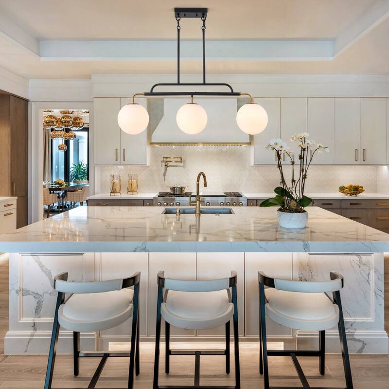 3 - Lights Modern Linear Globe Chandelier Kitchen Island Pendant Light - W33.9"