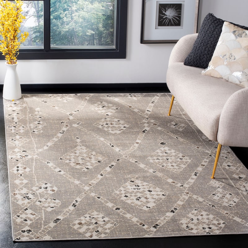 SAFAVIEH Montage Erinda Indoor/ Outdoor Waterproof Patio Backyard Rug - 5'1" x 7'6" - Grey/Beige