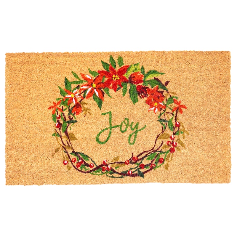 HomeRoots 17" X 29" Brown Red And Green Christmas Outdoor Coir Door Mat - 17.00' X '29.00