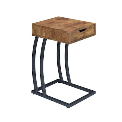 11.75 in. Brown and Black Rectangle Wood End Table with Storage Drawer for Convenience