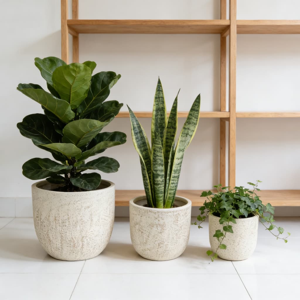 Large Outdoor Indoor Planter, 15.9"+12"+10" Dia Round Magnesium Oxide Planter Set of 3, Flower Pots with Drainage Holes