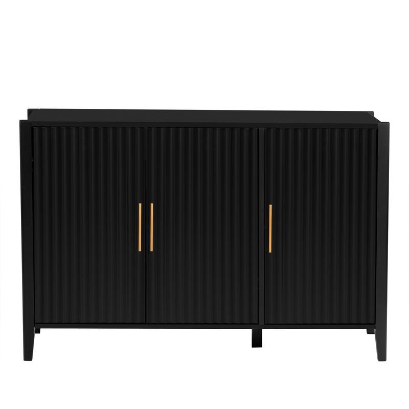 Stylish 3-Door Sideboard Buffet Cabinet with Vertical Pattern & Metal Handles for Hallway & Living Room