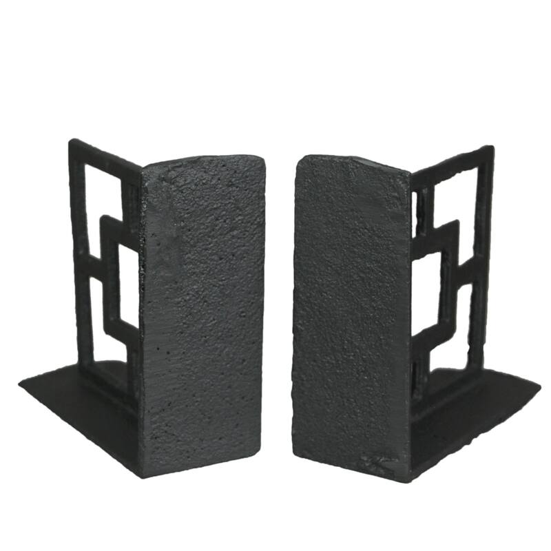 Zeckos Cast Iron Breeze Block Bookends Mcm Decor (Set Of 2) - 5.25 X 5.25 X 2.25 inches