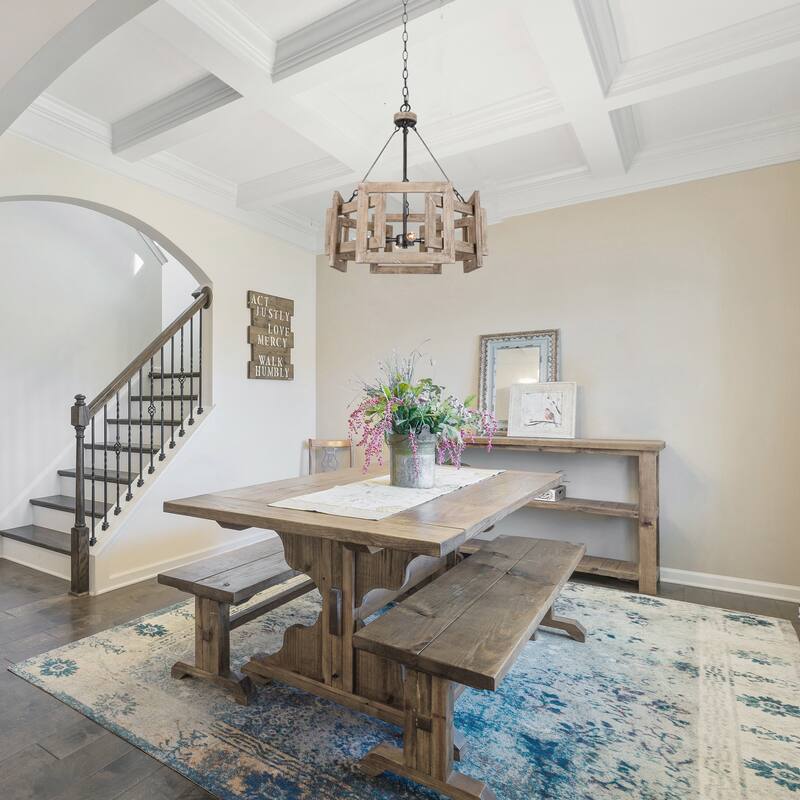 Rustic Farmhouse 4-light Solid Wood Drum Cage Chandelier Kitchen Dining Room Foyer Lighting - 20" D x 22.5" H