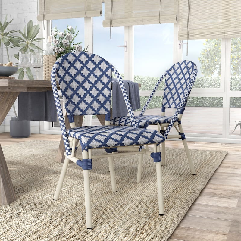 Portia French Metal Wicker Outdoor Bistro Chairs (Set of 2) by Furniture of America - Set of 2